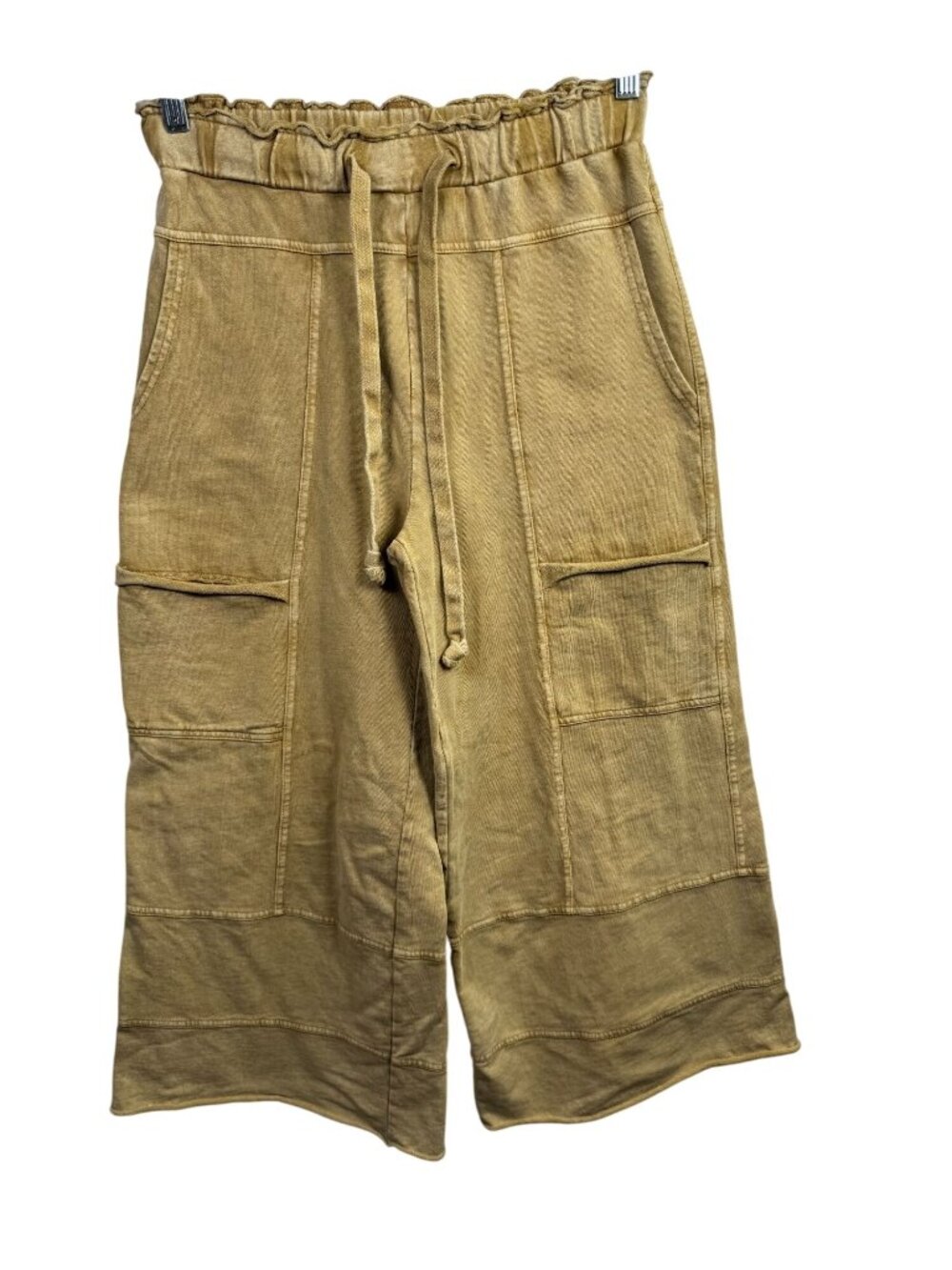 Easel Los Angeles Womens Wide Leg Cropped Pants Small Tan Boho Hippie drawstring